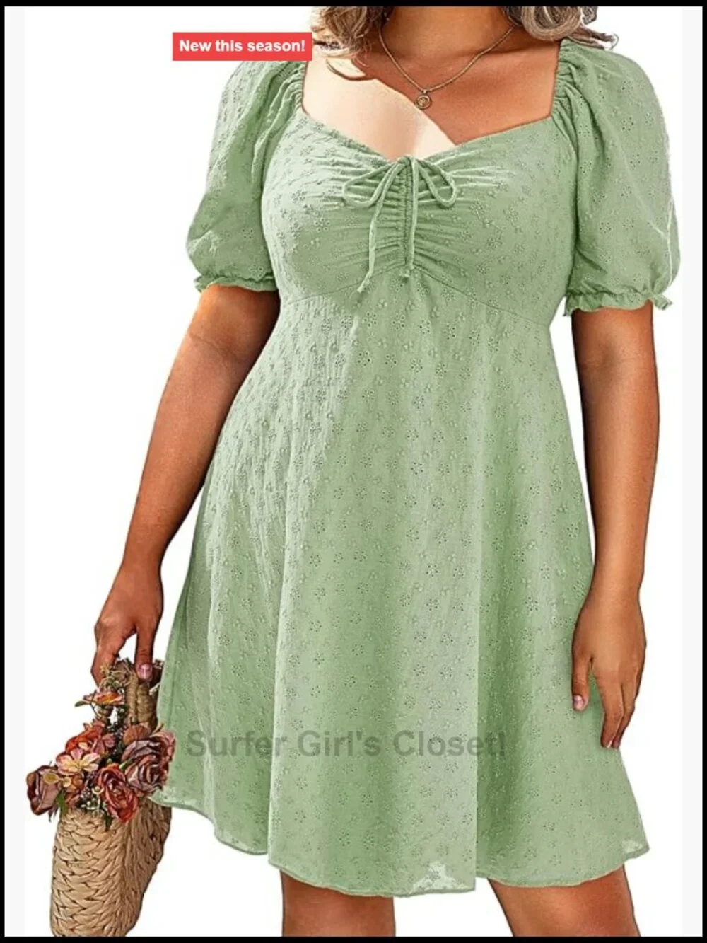 Plus Size Puff Sleeve Eyelet Sundress Casual Babydoll Mini Dress Smocked